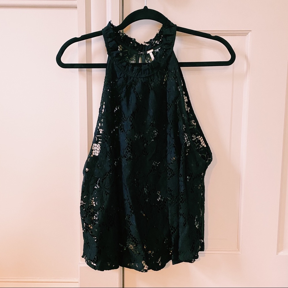 FREE PEOPLE BLACK HIGH NECK LACE SLEEVELESS TOP
